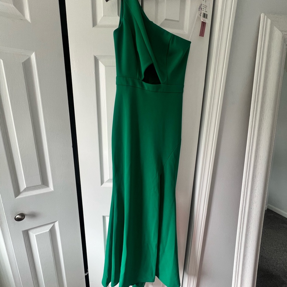 Aqua Green Asymmetrical One-Shoulder Gown